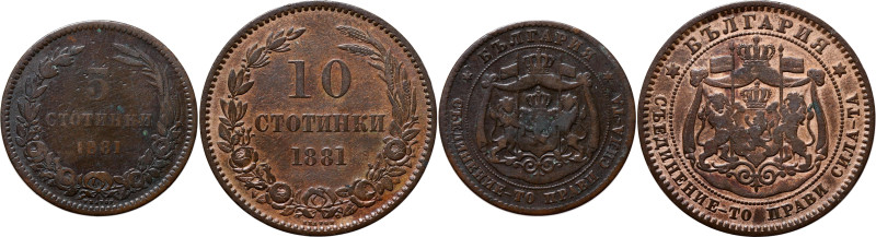 Bulgaria 5 & 10 Stotinki 1881 HEATON

KM# 2, 3; Bronze; Alexander I; Heaton's ...