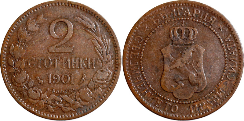 Bulgaria 2 Stotinki 1901

KM# 23.1, N# 11053; Bronze; Ferdinand I; Paris Mint;...