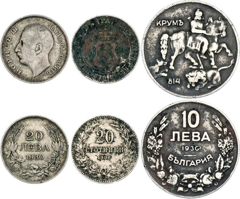 Bulgaria 20 Stotinki - 10 - 20 Leva 1906 - 1930

KM# 26, 40, 41; Copper-Nickel...