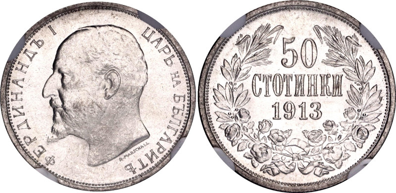 Bulgaria 50 Stotinki 1913 NGC MS 63

KM# 30, N# 12341; Silver; With full mint ...