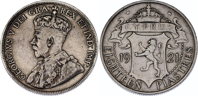 Cyprus 18 Piastres 1921

KM# 14, N# 20995; Silver; George V; VF