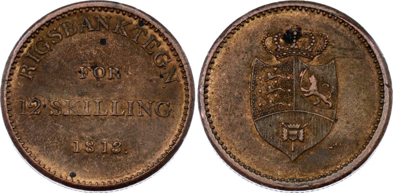 Denmark 12 Skilling 1813

KM# Tn2, N# 18275; Copper; Frederick VI; AUNC