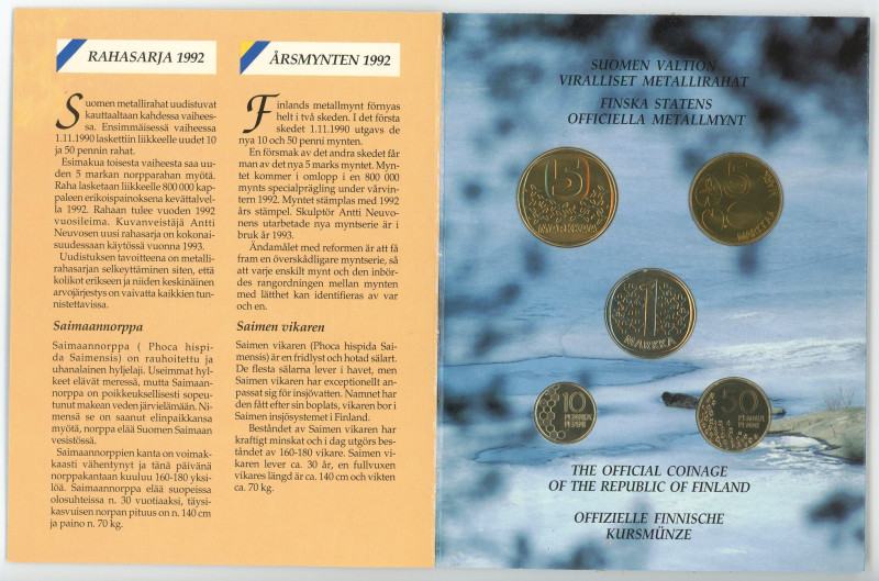 Finland Annual Coin Set 1992

10 - 50 Pennia - 1 - 5 - 5 Markkaa; With origina...