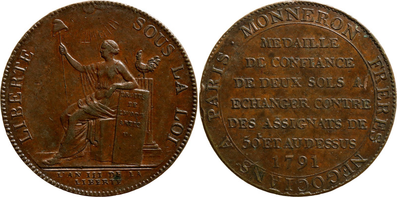 France 2 Sols 1791

KM# Tn23, N# 26418; Copper 18.25 g., 32 mm.; The "Monneron...