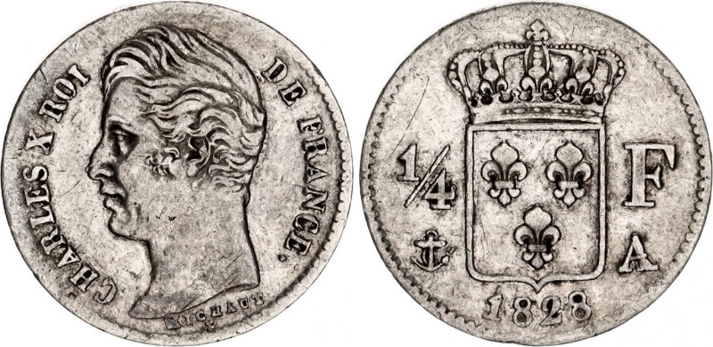 France 1/4 Franc 1828 A

KM# 722.1, F# 164, N# 8205; Silver; Charles X, Mint: ...