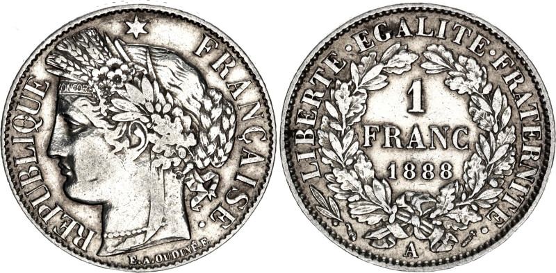 France 1 Franc 1888 A

KM# 822.1, N# 1173; Silver; XF+