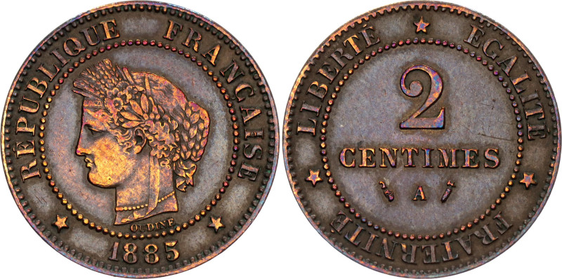 France 2 Centimes 1885 A

KM# 827.1, N# 1135; AUNC with luster & nice toning