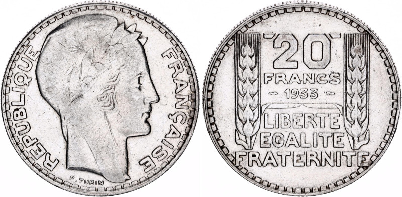 France 20 Francs 1933

KM# 879, N#684; Silver; VF