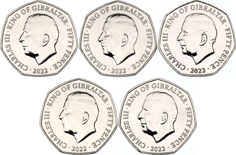 Gibraltar 5 x 50 Pence 2022

Copper-Nickel; Charles & Elizabeth; First Portrai...