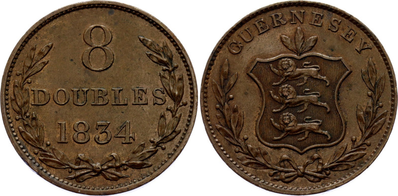 Guernsey 8 Doubles 1834

KM# 3, N# 15318; Copper; AUNC/UNC.