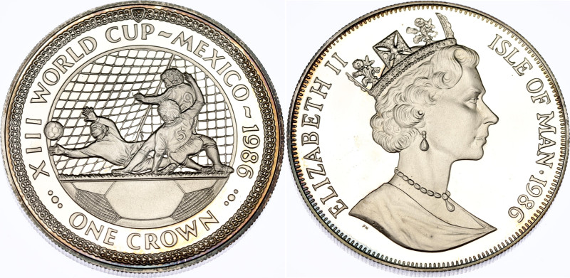 Isle of Man 1 Crown 1986 PM

KM# 161b, N# 272854; Silver., Proof; World Footba...