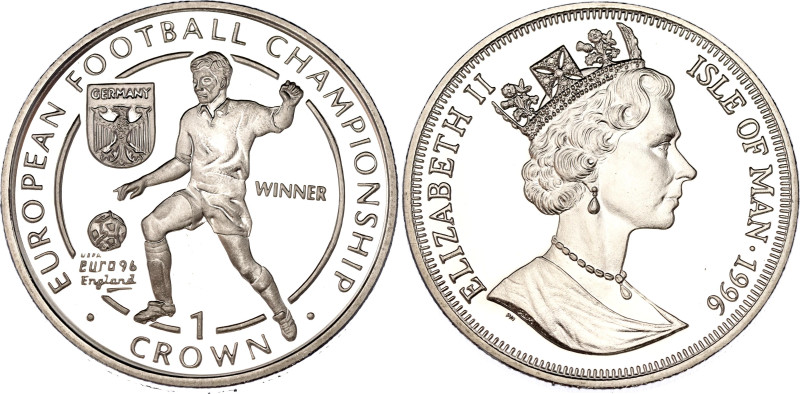 Isle of Man 1 Crown 1996 PM

KM# 657a, N# 182473; Silver., Proof; Elizabeth II...