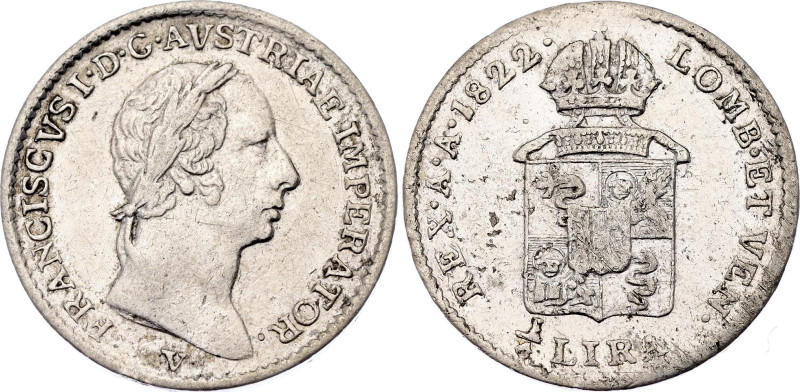 Italian States Lombardy-Venetia 1/4 Lira 1822 V

C# 4, N# 25612; Silver; Franz...