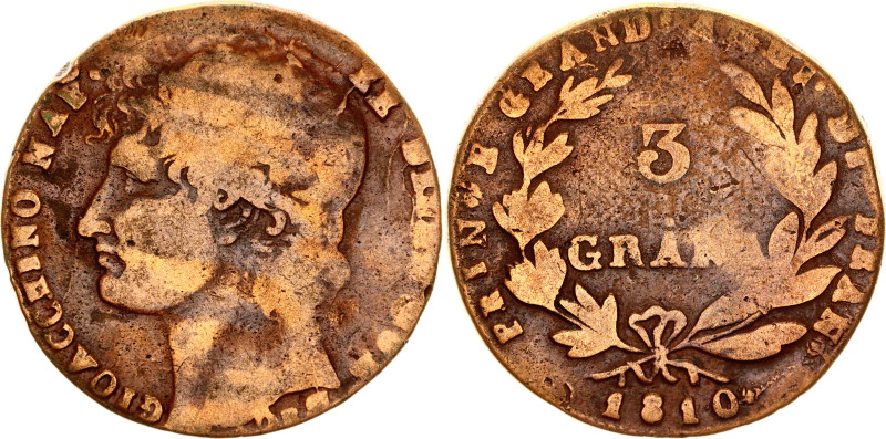 Italian States Naples 3 Grana 1810

KM# 254, N# 18090; Copper; Joachim Murat; ...