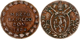 Italian States Papal States 1/2 Baiocco 1824 B (I)