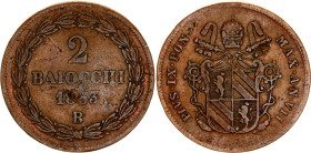 Italian States Papal States 2 Baiocchi 1853 B (VII)