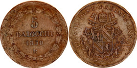 Italian States Papal States 5 Baiocchi 1850 R (IV)