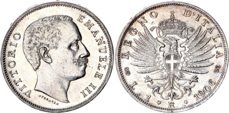 Italy 1 Lira 1906 R

KM# 32; Silver; Vittorio Emanuele III; AUNC.