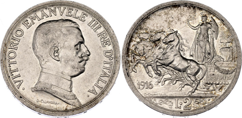 Italy 2 Lire 1916 R

KM# 55, N# 7359; Silver; Vittorio Emanuele III; XF/AUNC