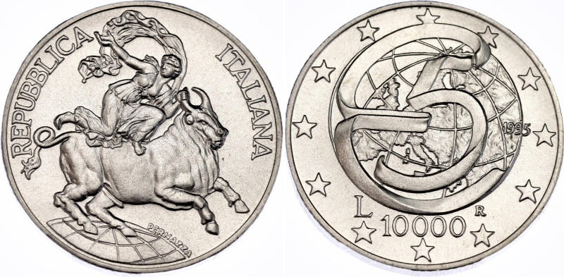 Italy 10000 Lire 1995 R

KM# 174, N# 52605; Silver; 40th Anniversary of the Co...