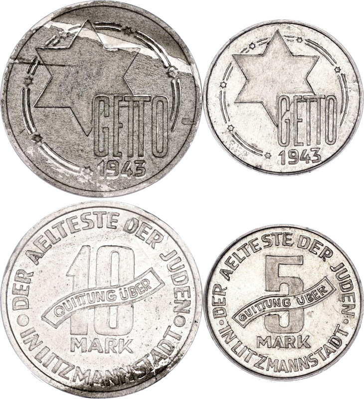 Poland Lodz Ghetto 5 - 10 Mark 1943

KM# Tn2, 3, N# 10810, 10846; Aluminium; J...