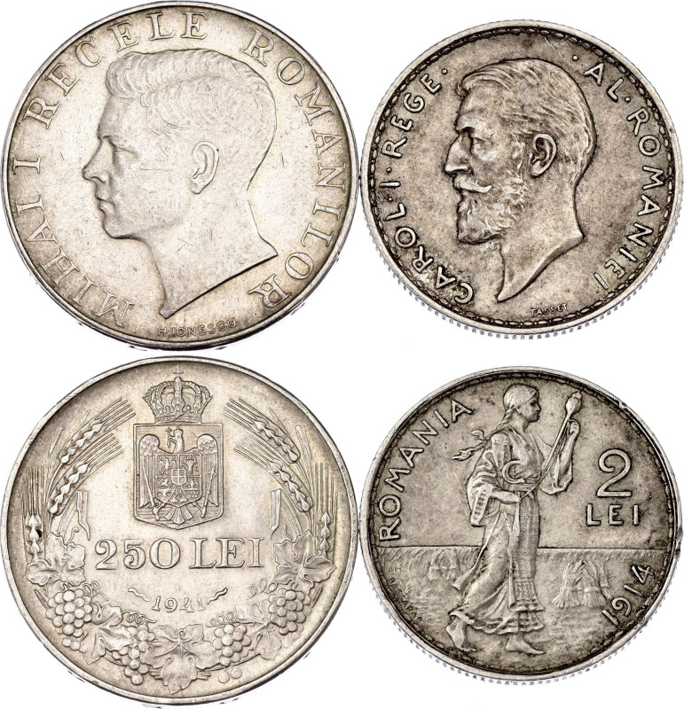 Romania 2 & 250 Lei 1914 - 1941

KM# 43, 59.3; Silver; Carol I & Mihai I; XF-A...