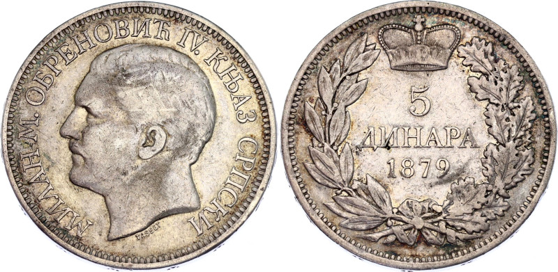 Serbia 5 Dinara 1879

KM# 12; , N# 17550; Silver; Milan Obrenović IV; mint lus...