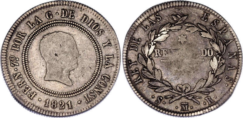 Spain 10 Reales 1821 SMR

KM# 560, N# 23253; Silver; Fernando VII; F/VF