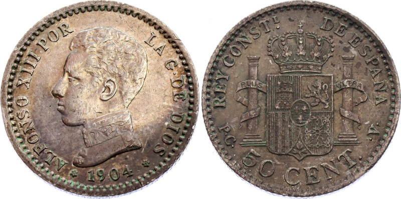 Spain 50 Centimos 1904 (10) PCV

KM# 723, N# 3155; Silver; Alfonso XIII; XF/AU...