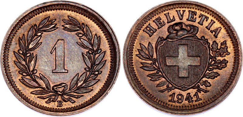 Switzerland 1 Rappen 1941 B

KM# 3.2, Schön# 15, Y# 18, N# 161; Bronze; Bern M...