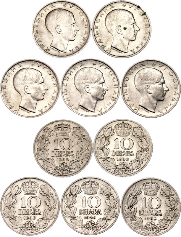 Yugoslavia 5 x 10 Dinara 1938

KM# 22, Schön# 17, N# 2008; Nickel; Peter II; B...