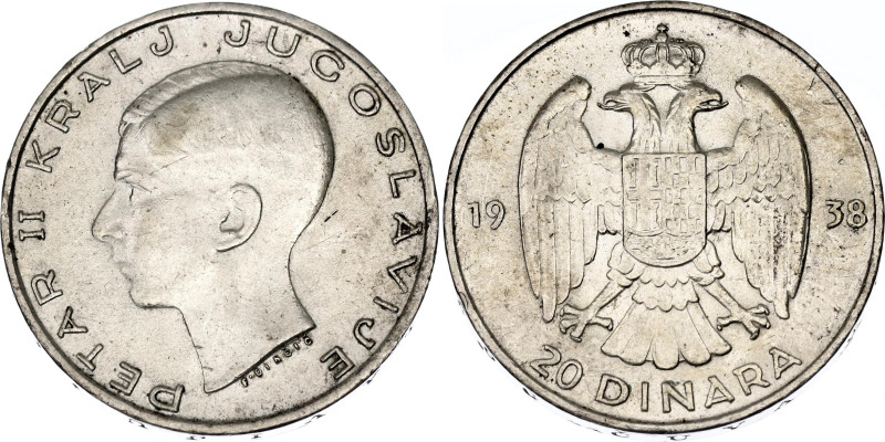 Yugoslavia 20 Dinara 1938

KM# 23, N# 7471; Silver; Petar II; XF