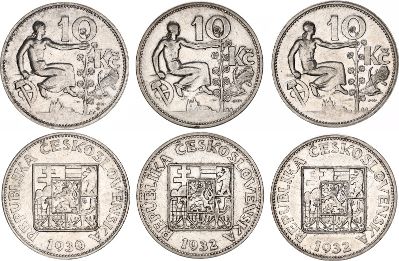 Czechoslovakia 3 x 10 Korun 1930 - 1932

KM# 15, Schön# 10; Silver; VF-XF