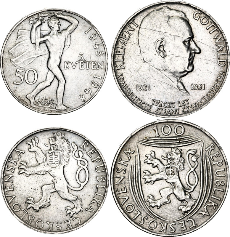 Czechoslovakia 50 - 100 Korun 1948 - 1951

KM# 25, 33; Silver; XF+/AUNC-