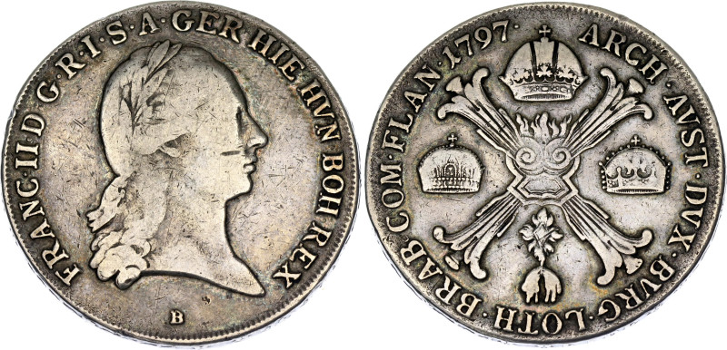 Austrian Netherlands 1 Kronentaler 1797 B

KM# 62.2, N# 23333; Silver; Franz I...