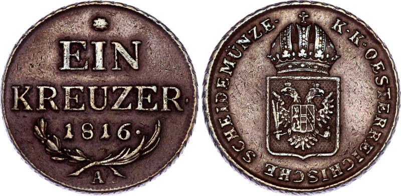 Austria 1 Kreuzer 1816 A

KM# 2113, N# 3169; Copper; Franz I; XF