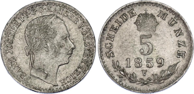 Austria 5 Kreuzer 1859 V

KM# 2197, Adamo# M8, N# 19930; Silver; Franz I, Veni...