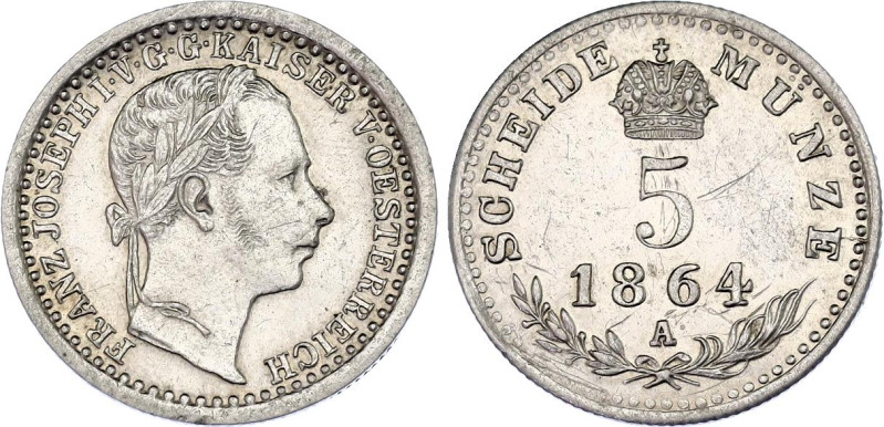 Austria 5 Kreuzer 1864 A

KM# 2197, Adamo# M8, N# 19930; Silver; Franz I,Vienn...