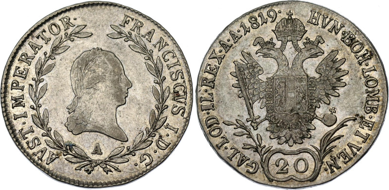 Austria 20 Kreuzer 1819 A

KM# 2143, Adamo# C32, N# 19931; Silver; Franz I; Vi...