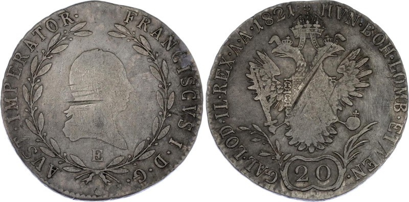 Austria 20 Kreuzer 1821 E

KM# 2143, Adamo# C32, N# 19931; Silver, Franz I; Al...