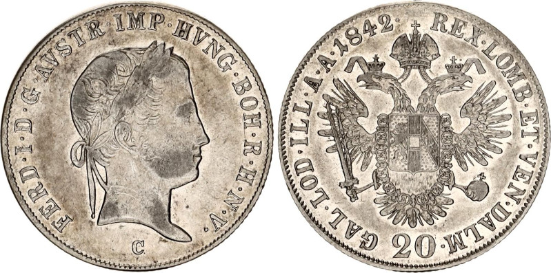 Austria 20 Kreuzer 1842 C

KM# 2208, Adamo# D7, N# 18459; Silver; Ferdinand I,...