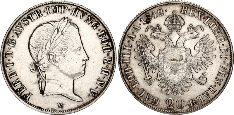 Austria 20 Kreuzer 1842 M

KM# 2208, Adamo# D7, N# 18459; Silver; Ferdinand I,...