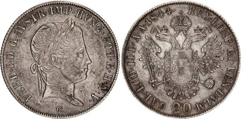 Austria 20 Kreuzer 1844 C

KM# 2208, Adamo# D7, N# 18459; Silver; Ferdinand I,...