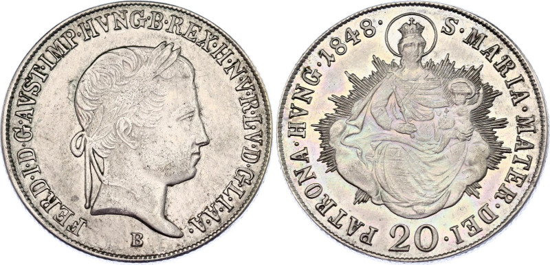 Austria 20 Kreuzer 1848 B

KM# 2208; Silver; Kremnitz mint., Ferdinand I; UNC,...