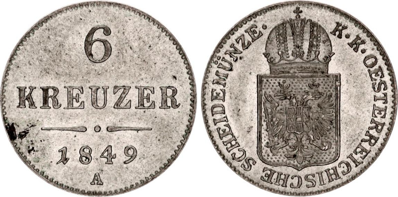 Austria 6 Kreuzer 1849 A

KM# 2200; Adamo# M9.1, N# 13821; Silver; Franz Josep...