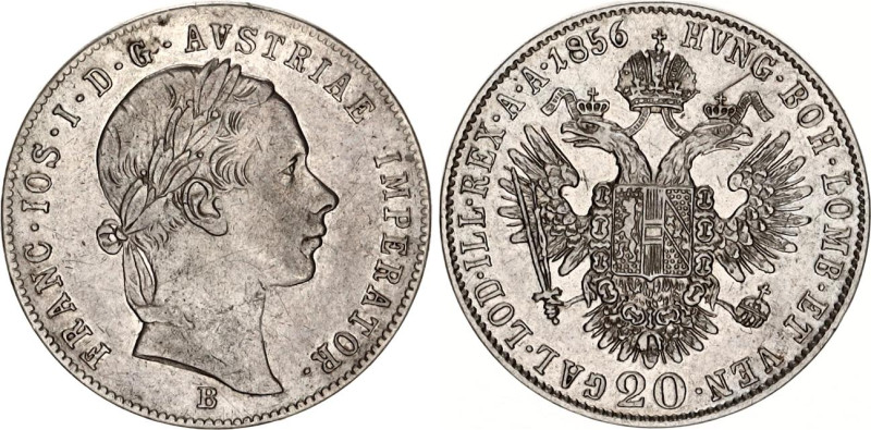 Austria 20 Kreuzer 1856 B

KM# 2211, N# 7094; Silver; Franz Joseph I, Kremnitz...