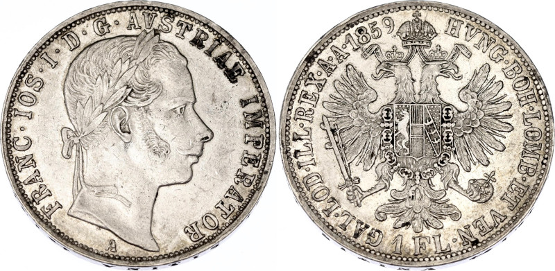 Austria 1 Florin 1859 A

KM# 2219, N# 7004; Silver; Franz Joseph I; Vienna Min...