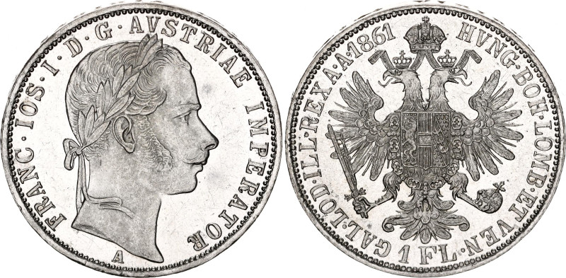 Austria 1 Florin 1861 A

KM# 2219, N# 7004; Silver; Franz Joseph I; UNC with f...