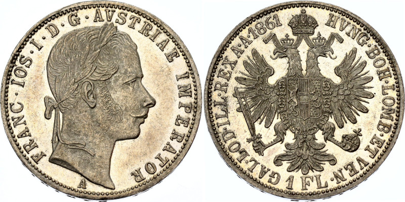 Austria 1 Florin 1861 A

KM# 2219, N# 7004; Silver., Prooflike; Franz Joseph I...