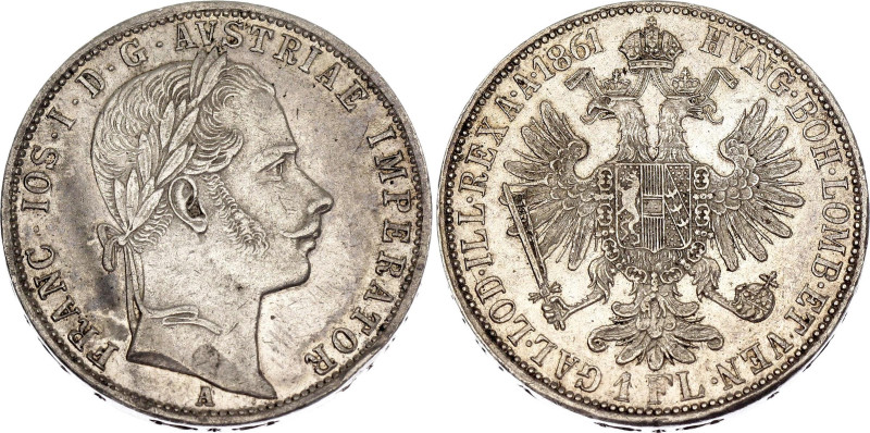 Austria 1 Florin 1861 A

KM# 2219, N# 7004; Silver; Franz Joseph I; Vienna Min...